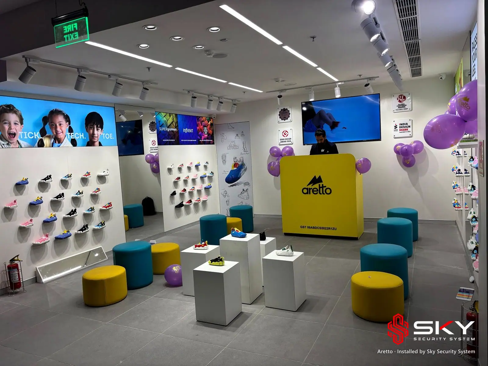 Display walls and seating at the Aretto site. Security and ELV work by Sky Security System.