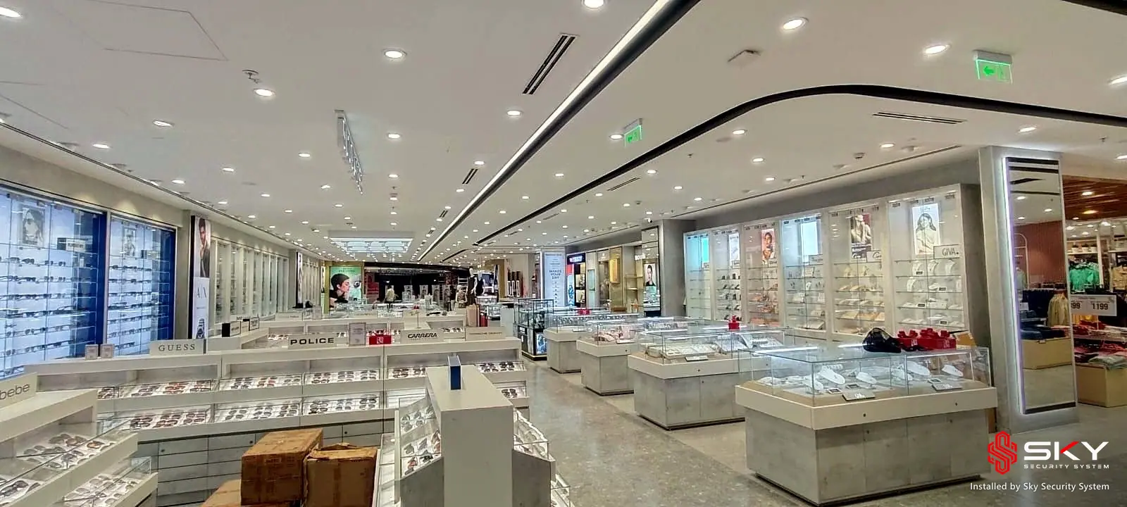 Cosmetics section at a department store. Security and ELV work by Sky Security System.