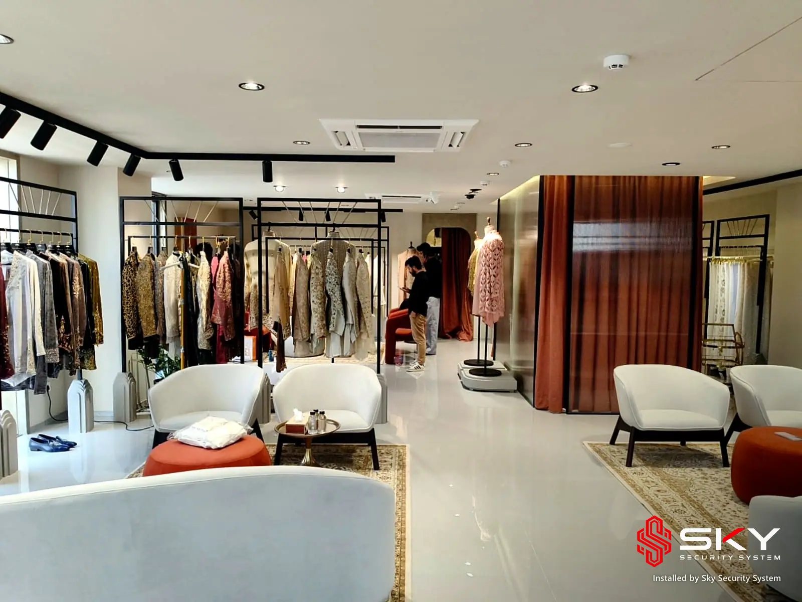 Boutique lounge at a fashion boutique, Hyderabad. Security and ELV work by Sky Security System.