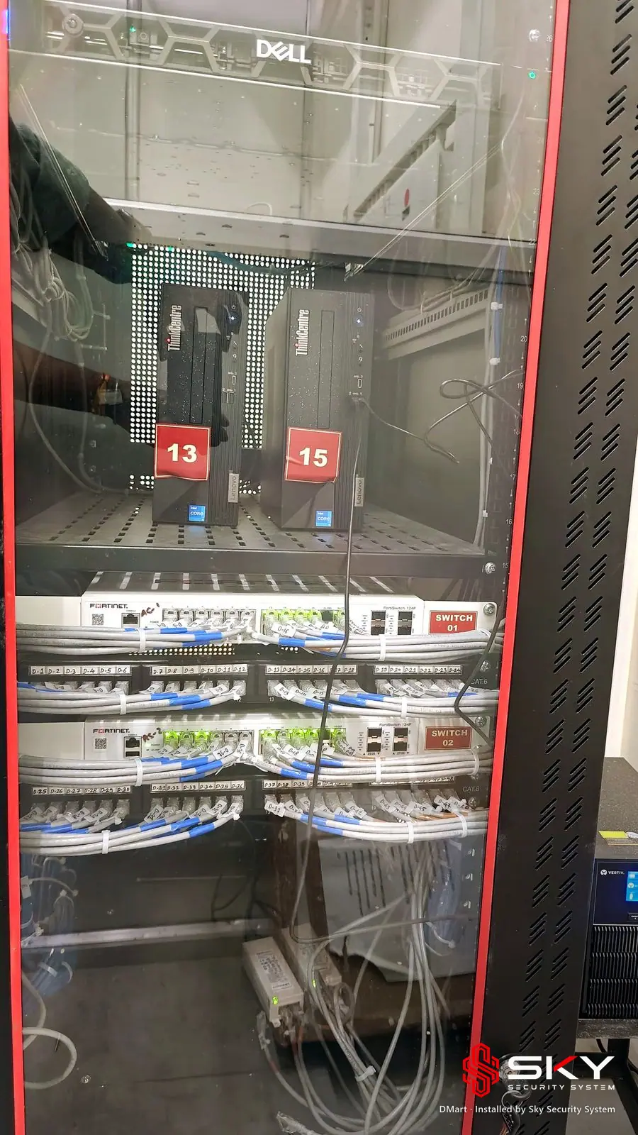 Network rack in the store at the DMart site. Security and ELV work by Sky Security System.