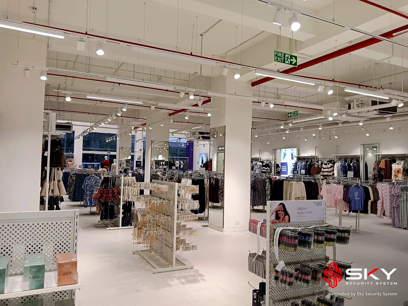 Accessories section at a fashion retail. Security and ELV work by Sky Security System.