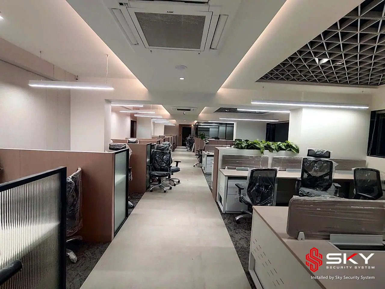 Office floor at a corporate office. Security and ELV work by Sky Security System.