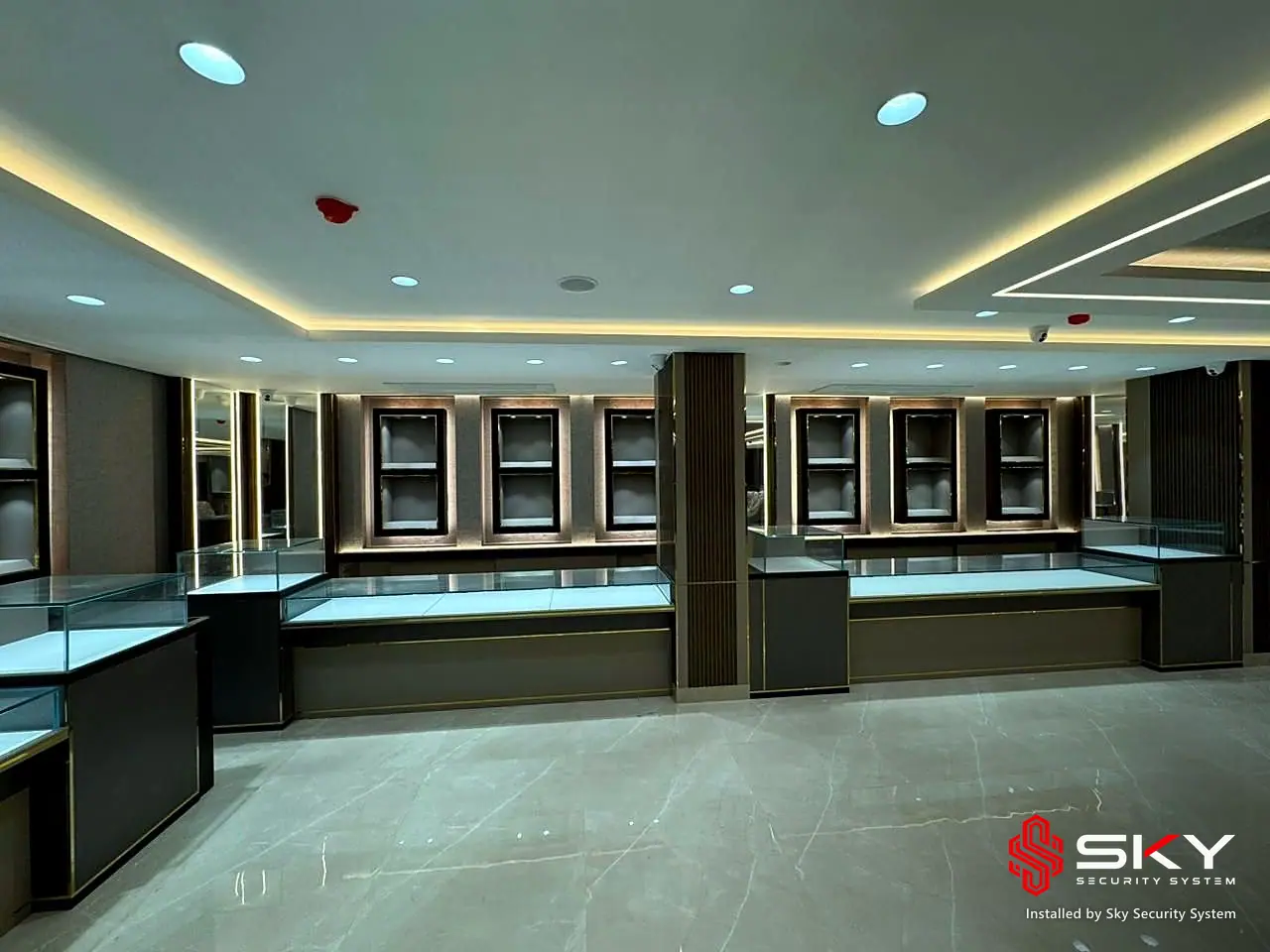 Showroom floor at a jewellery retail. Security and ELV work by Sky Security System.