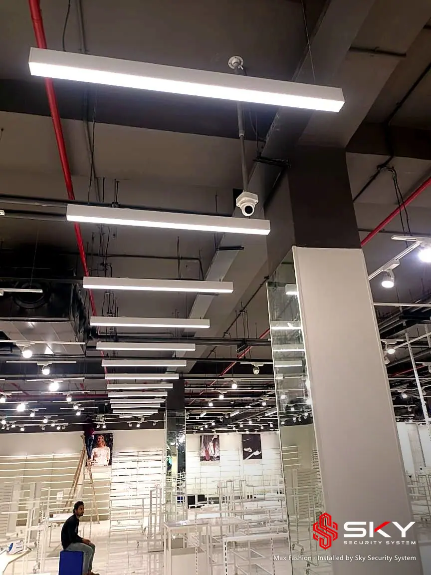 Ceiling dome camera at the Max Fashion site. Security and ELV work by Sky Security System.