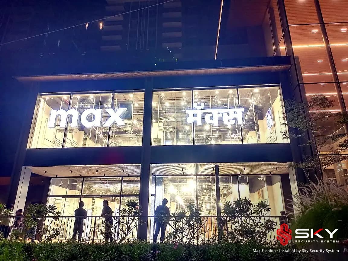 Store facade at the Max Fashion site. Security and ELV work by Sky Security System.