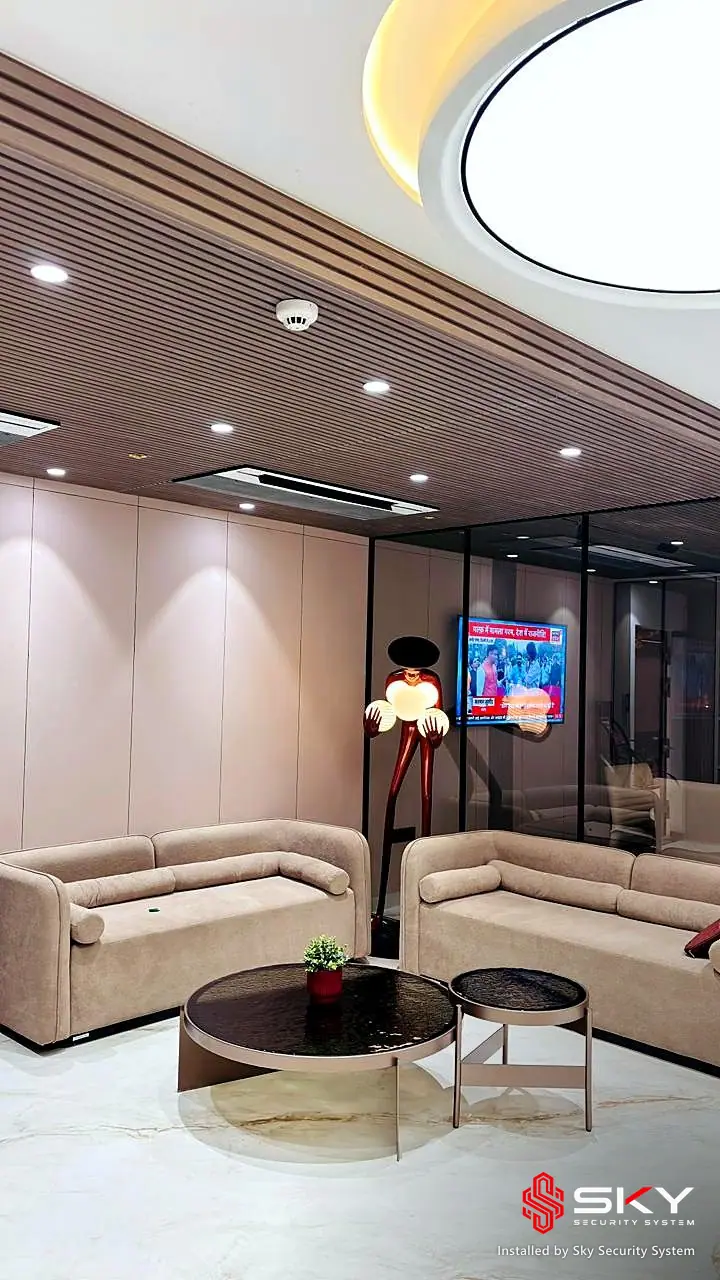 Reception lounge at a corporate office. Security and ELV work by Sky Security System.