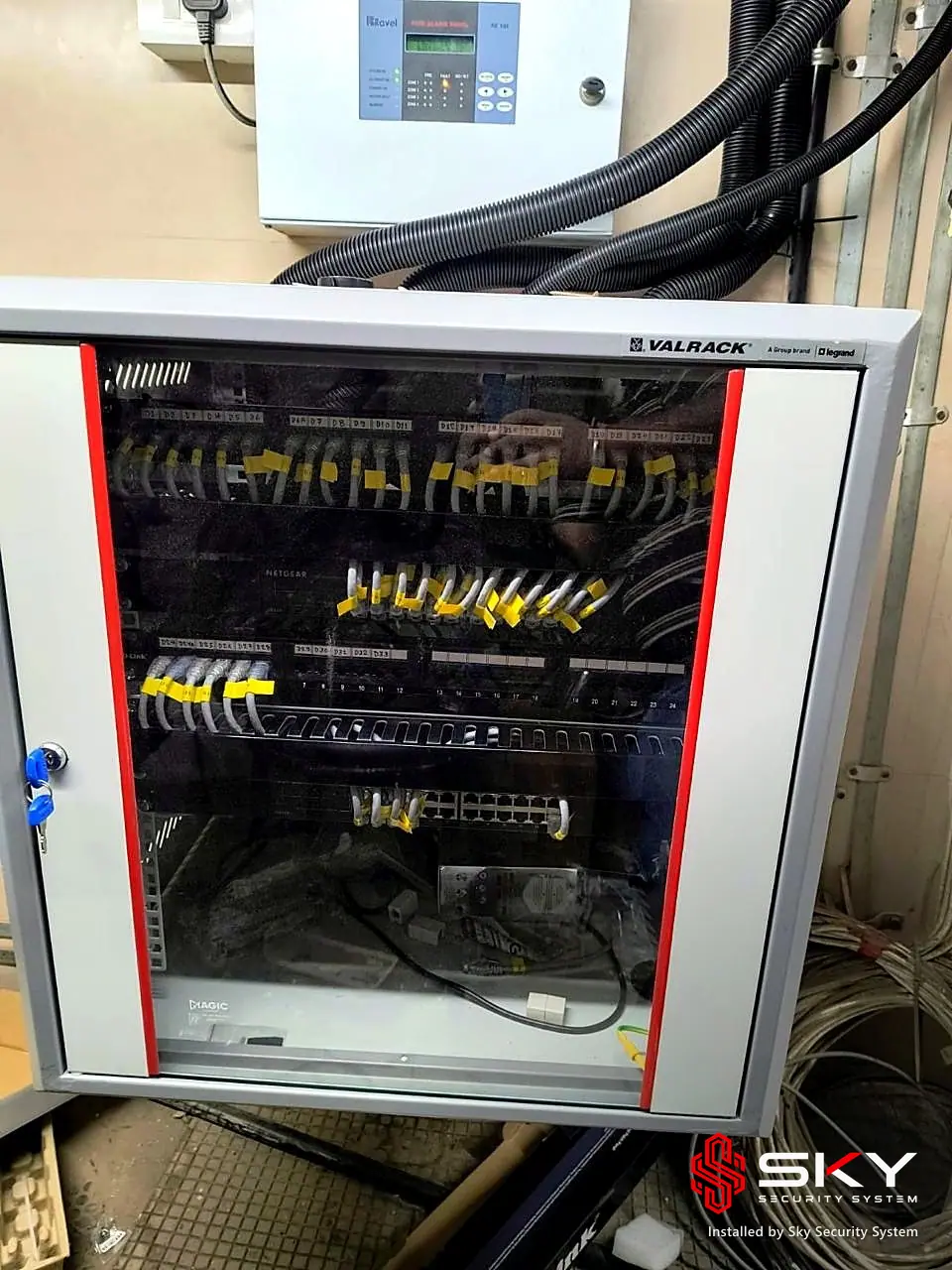 Rack with control panel at a pharma. Security and ELV work by Sky Security System.