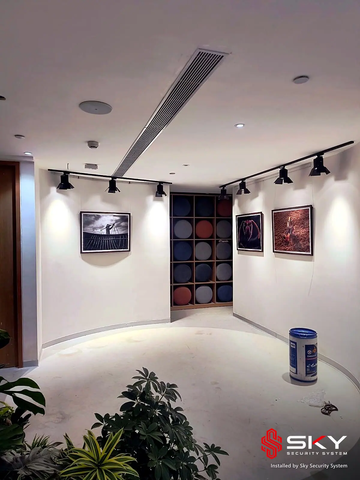 Gallery room at a retail experience centre. Security and ELV work by Sky Security System.