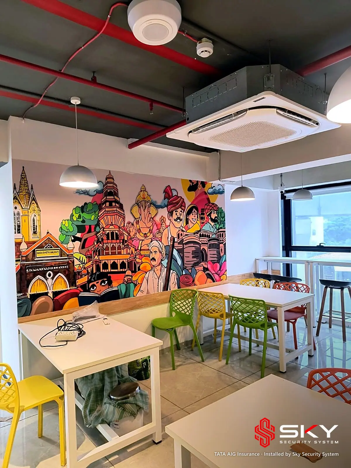 Cafeteria at the TATA AIG Insurance site. Security and ELV work by Sky Security System.