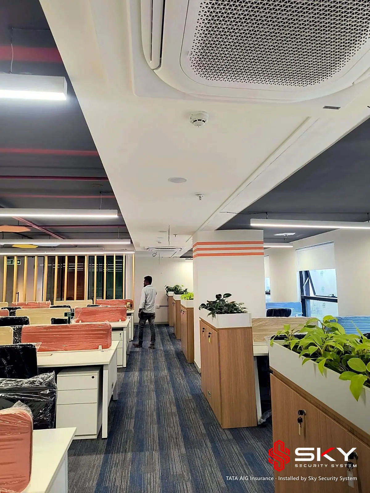 Office floor at the TATA AIG Insurance site. Security and ELV work by Sky Security System.