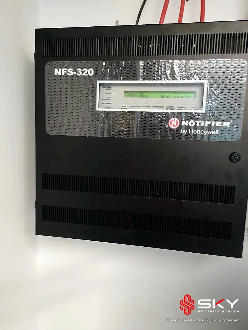 Notifier fire alarm control panel at the TP-Link site. Security and ELV work by Sky Security System.