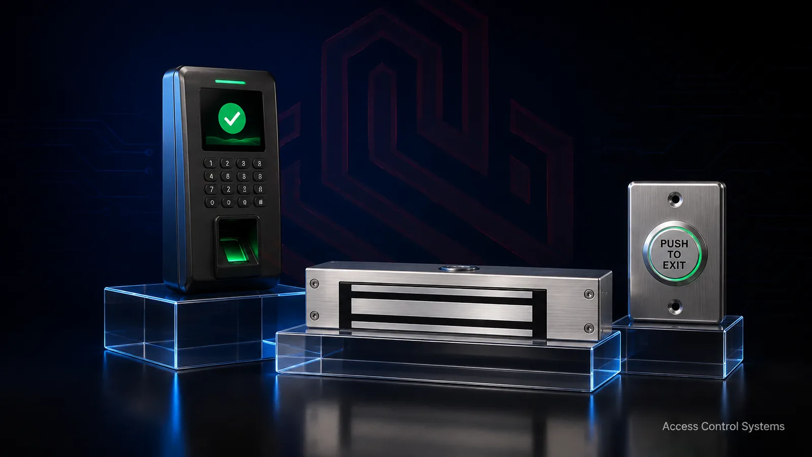 Fingerprint and card access reader with electromagnetic door lock and exit button