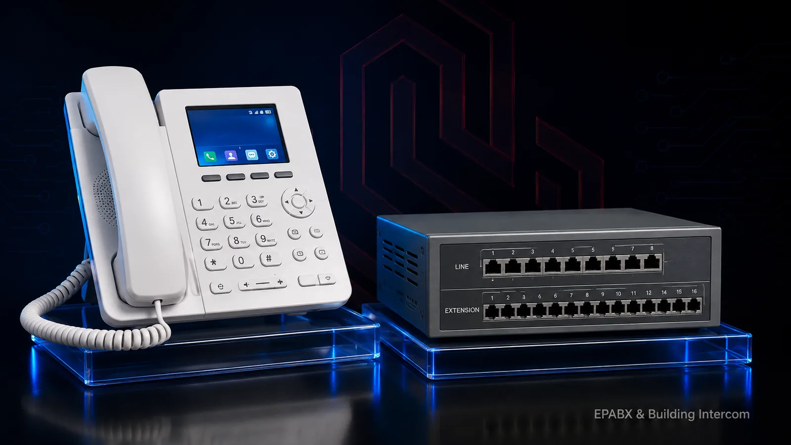 Desk telephone handset with EPABX exchange unit