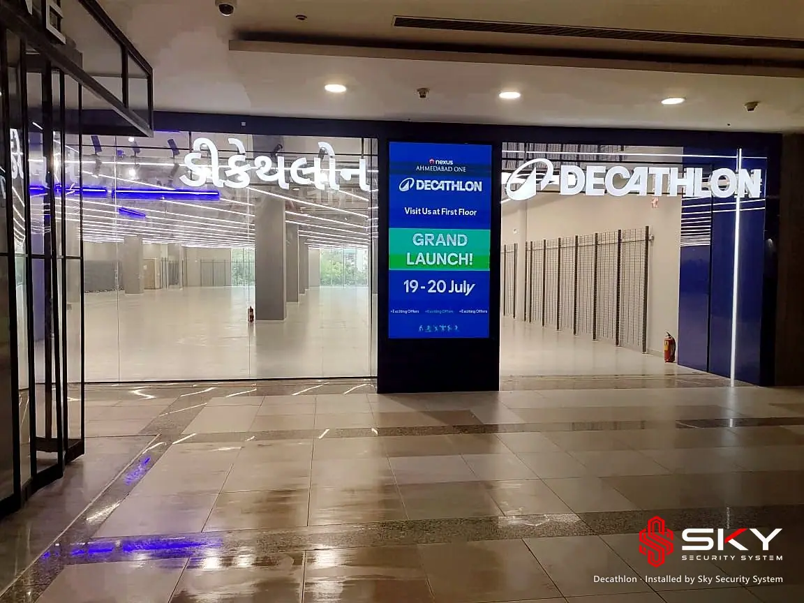 Decathlon store front on launch day at the Decathlon site. Security and ELV work by Sky Security System.
