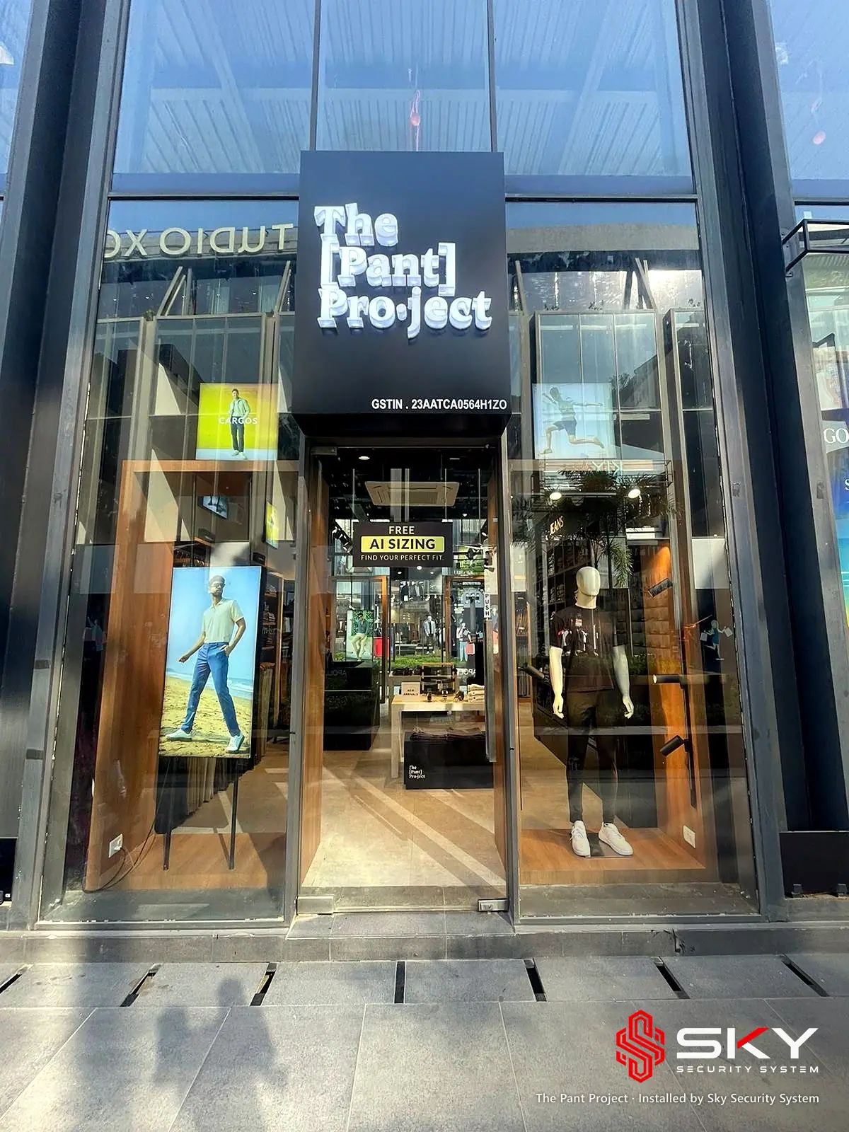 The Pant Project store front at the The Pant Project site. Security and ELV work by Sky Security System.